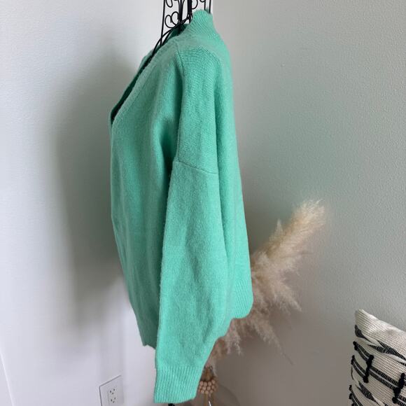 ee:some Mint Green Scalloped V-Neck Pullover Sweater M/L - Picture 4 of 9